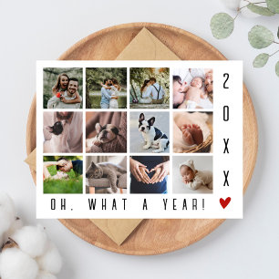 What a Year! Modern Typography 12 Photo Collage Holiday Postcard