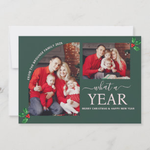 What a Year Multi Photo Collage Christmas Green  Card