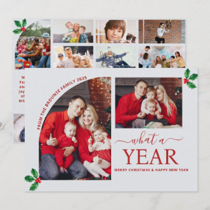 What a Year Multi Photo Collage Christmas Holly Card