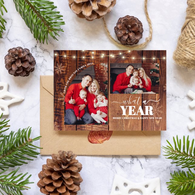 What a Year Multi Photo Collage Christmas Rustic Card (What a Year Multi Photo Collage Christmas Rustic Card happy new year farmhouse)