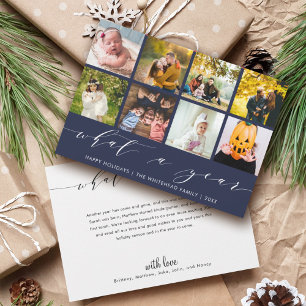 What a Year   Navy Happy Holidays Photo Collage Holiday Card