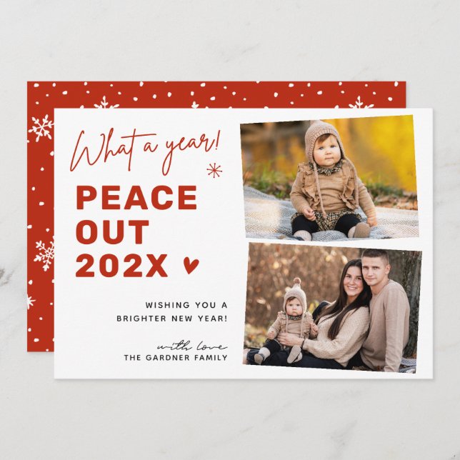 What A Year Peace Out 2024 Christmas 2 Photo Holiday Card (Front/Back)