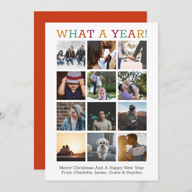 What A Year Photo Christmas Year In Review Card (Front/Back)