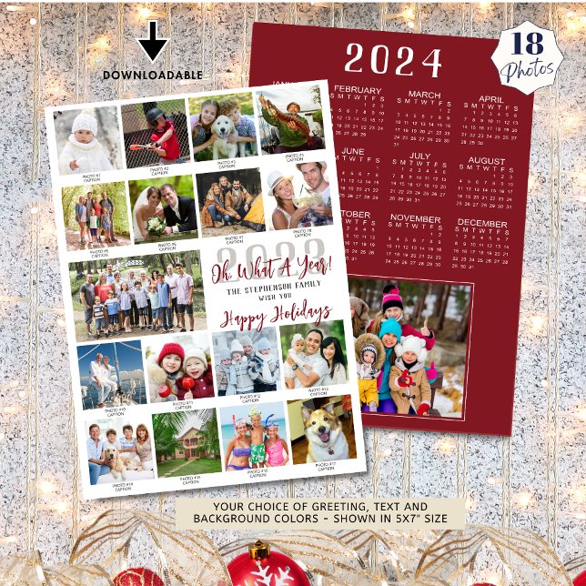 What A Year Photo Collage Captions 2024 Calendar Holiday Card (Creator Uploaded)
