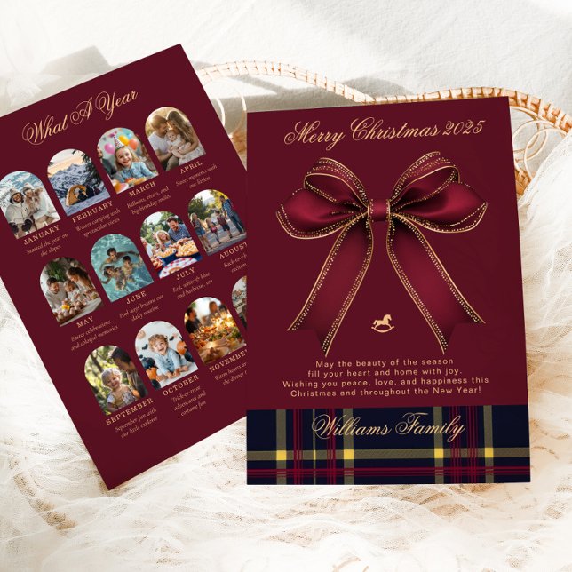 What A Year Photo Collage Christmas Bow Holiday Invitation (Creator Uploaded)