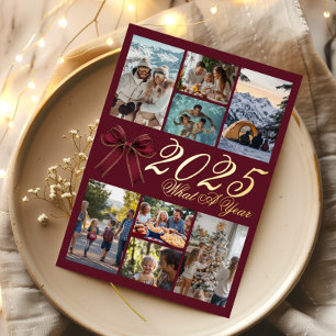 What A Year Photo Collage Wine Red Christmas Card