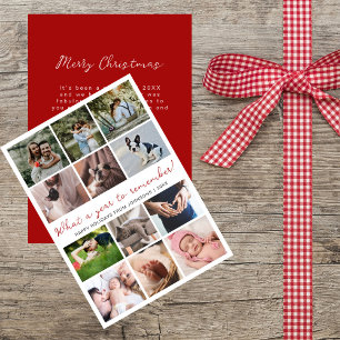 What a Year Red 12 Photo Collage Christmas Holiday Card