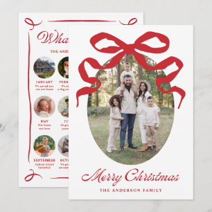What a Year Red Bow Year in Review Oval Photo Holiday Card