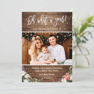 What A Year Rustic Wood Berries Floral Photo Holiday Card