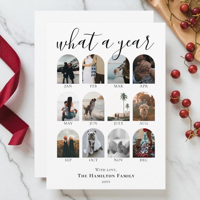 What a Year Script Arch Photo Collage Christmas Holiday Card (What a Year Script Arch Photo Collage Christmas Holiday Card)