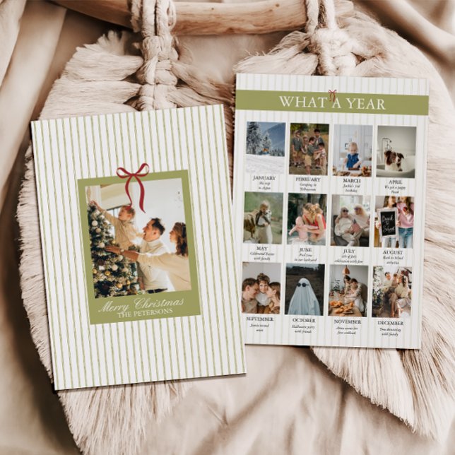What a Year Striped Green Red Photo Christmas Holiday Card (What a Year Striped Whimsical Christmas Card)