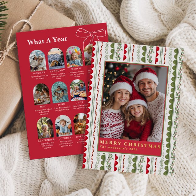 What A Year Whimsical Twelve Photo collage Foil Holiday Card (Creator Uploaded)