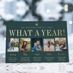 What a Year Year in Review 5 Photo Collage Foil Holiday Card
