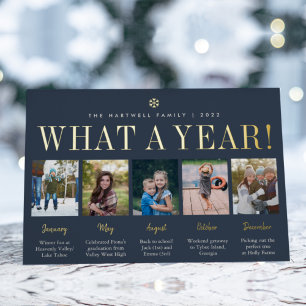 What a Year   Year in Review 5 Photo Collage Foil Holiday Card