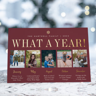 What a Year Year in Review 5 Photo Collage Foil Holiday Card