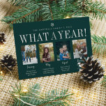 What a Year | Year in Review Photo Collage Holiday Card<br><div class="desc">Unique modern holiday card design features four favourite photos with custom captions, with your family name and "what a year!" above. Create an engaging year-in-review style card for family and friends by sharing photos of your family's special moments and describing them with our custom text templates. White lettering with handwritten...</div>