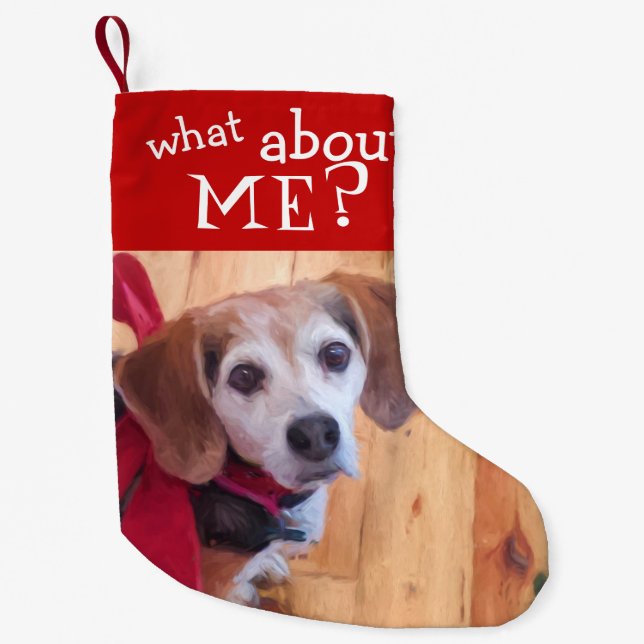 What About Me Pet Dog Cat Photo Funny Small Christmas Stocking (Front)