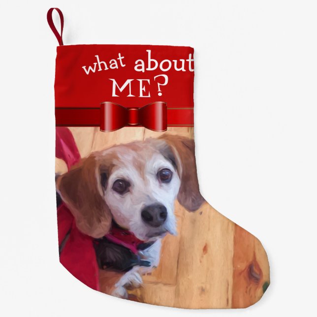What About Me Red Bow Pet Dog Cat Photo Funny Small Christmas Stocking (Front)