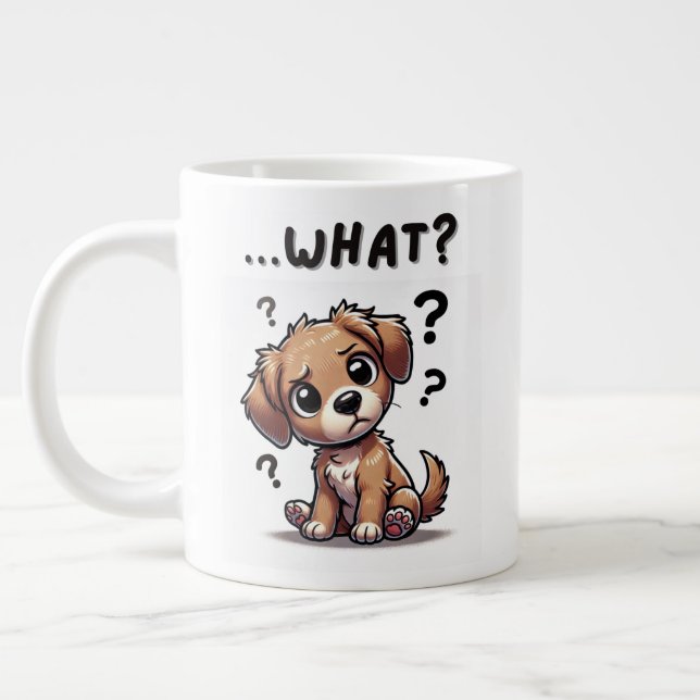 “…what?” Adorable Confused Cartoon Puppy Large Coffee Mug (Left)