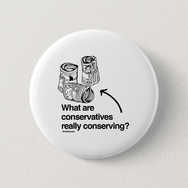 WHAT ARE CONSERVATIVES REALLY CONSERVING 6 CM ROUND BADGE (Front)