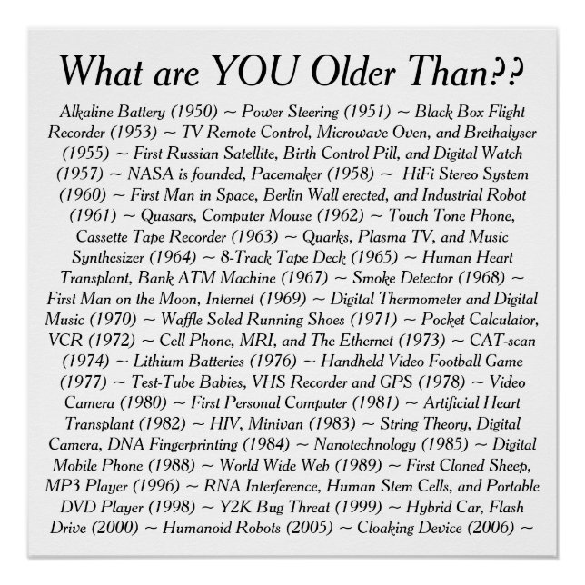 What Are YOU Older Than Poster (Front)