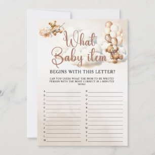 WHAT BABY ITEM ALPHABET Baby Shower Game Cute Bear Invitation