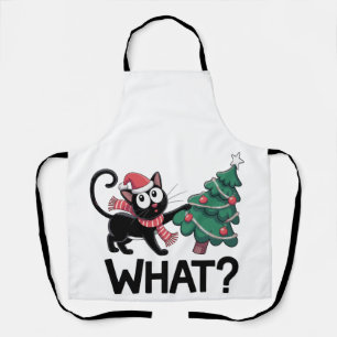 What Black Cat Christmas Tree Funny Xmas Holiday Apron