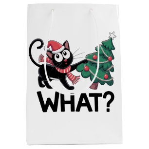 What Black Cat Christmas Tree Funny Xmas Holiday Medium Gift Bag