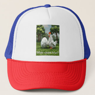 What came first the chicken or the egg? trucker hat