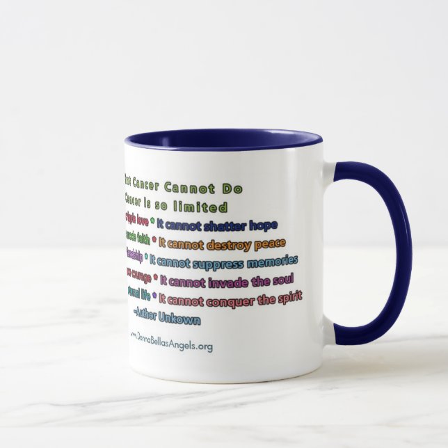 What Cancer Cannot Do (Blue & Gold Text) Mug (Right)