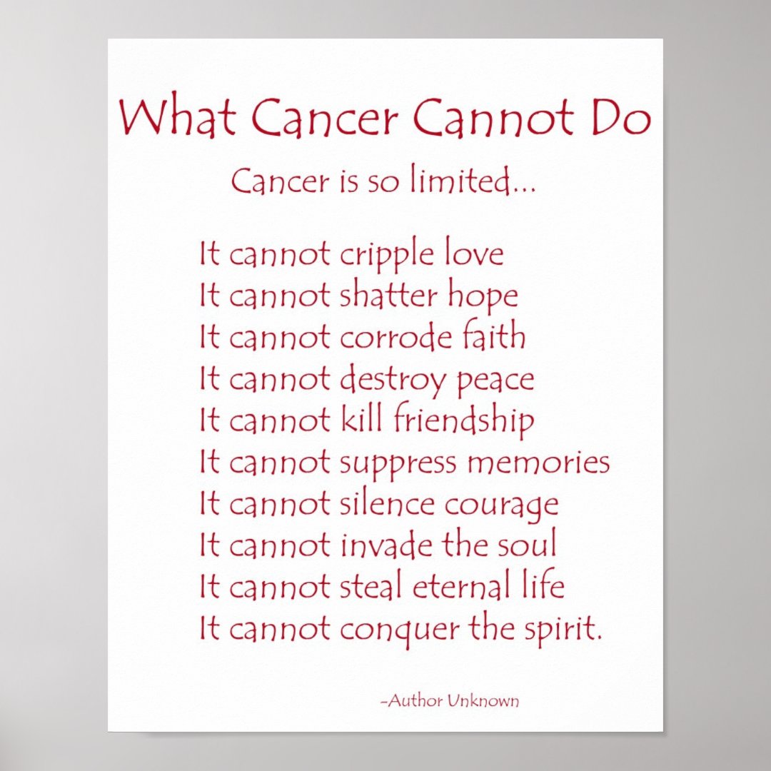 What Cancer Cannot Do Poem Poster Print Zazzle