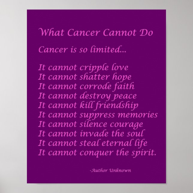 What Cancer Cannot Do Poem Poster Print (Front)