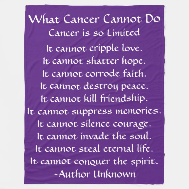 What Cancer Cannot Do Poem Purple Chemo Blanket (Front)