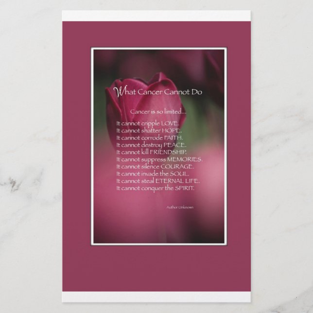 What Cancer Cannot Do, Support and Encouragement Stationery (Front)