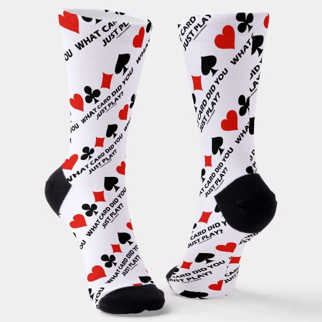 What Card Did You Just Play? Four Card Suits Humou Socks (Angled)