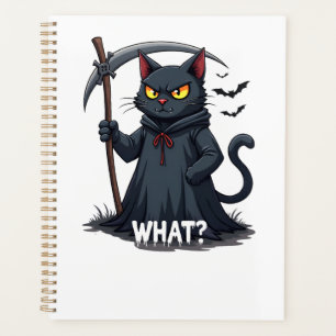 What Cat Black Cat Halloween Scary Cat Angry Cat F Planner