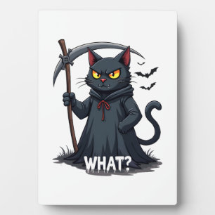What Cat Black Cat Halloween Scary Cat Angry Cat F Plaque