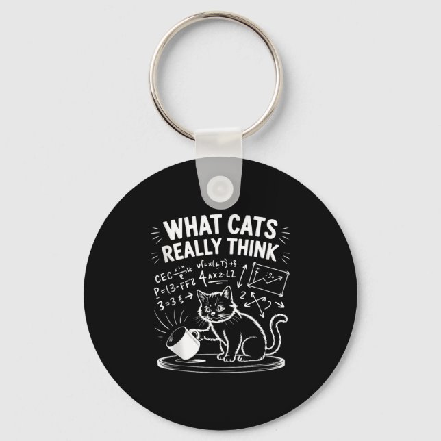 What cats think funny cat meme physics humour tank key ring (Front)