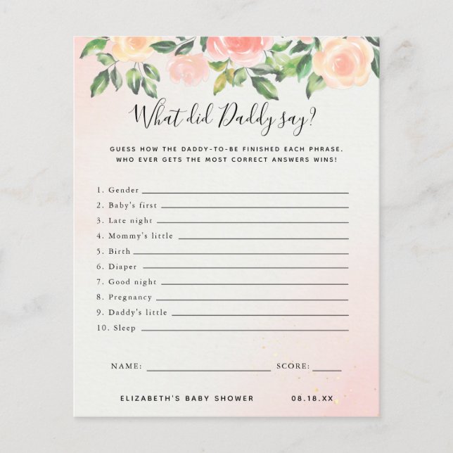 What Did Daddy Say | Baby Shower Game (Front)