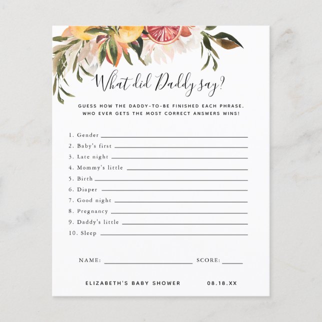 What Did Daddy Say | Baby Shower Game (Front)