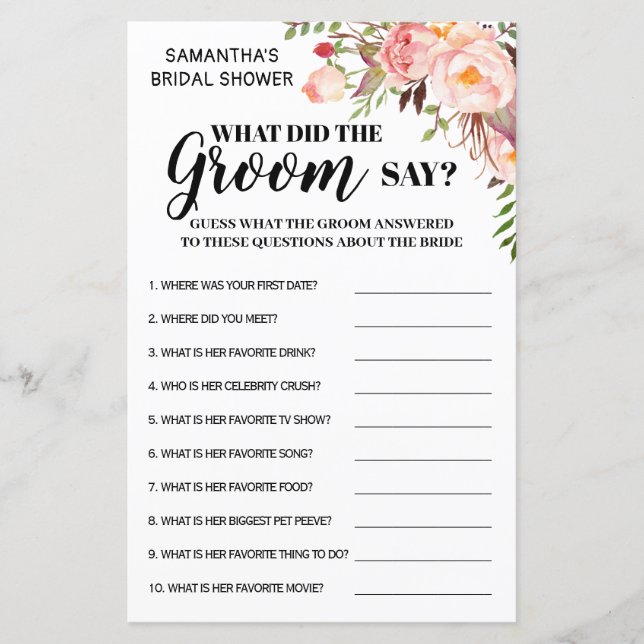 What did Groom say bridal shower game bilingual (Front)