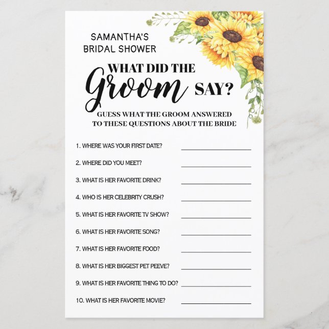 What did Groom say bridal shower game bilingual (Front)