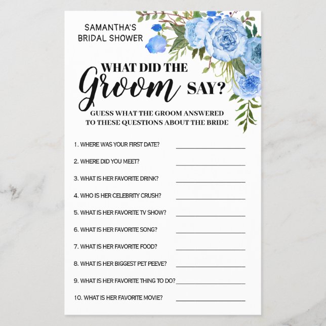 What did Groom Say Shower Game bilingual card (Front)