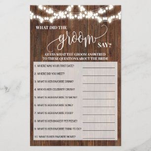 What did Groom Say Western Bridal Shower Game Card