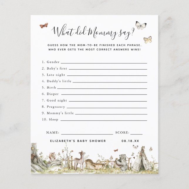 What Did Mummy Say | Baby Shower Game (Front)