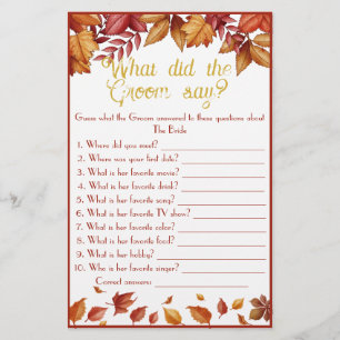 What did the Groom say? Autumn Bridal Shower Game Flyer