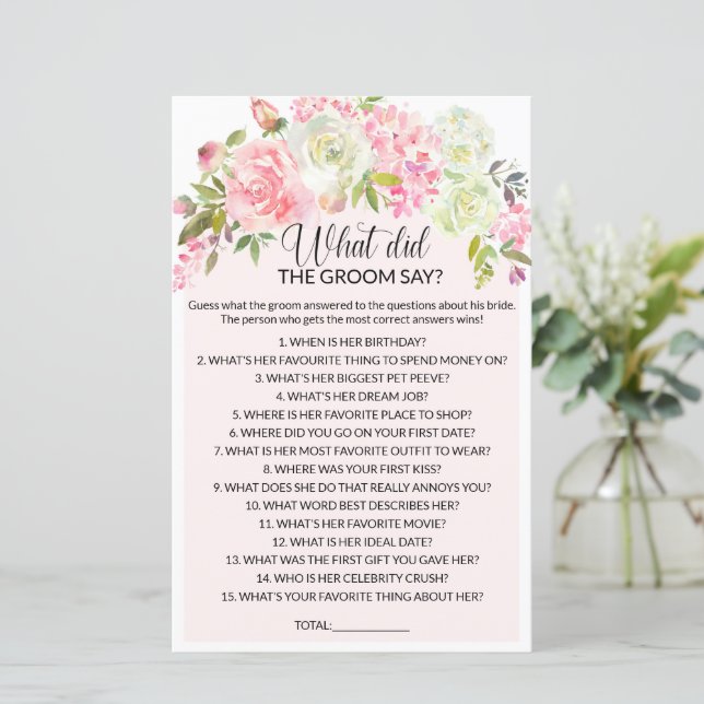 What did the groom say bridal shower game (Standing Front)