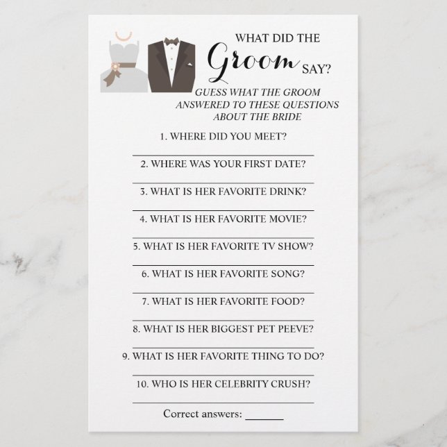 What did the Groom Say? Bridal Shower Game Card (Front)