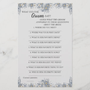 What did the Groom Say Bridal Shower Game Card
