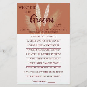 What did the Groom Say? Bridal Shower Game Card